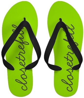 Neon green monogram flip flops