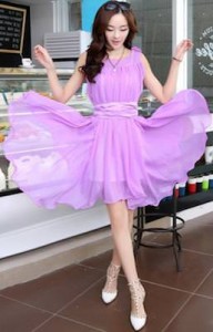 Sleeveless Pink Or Purple Flowing Dress
