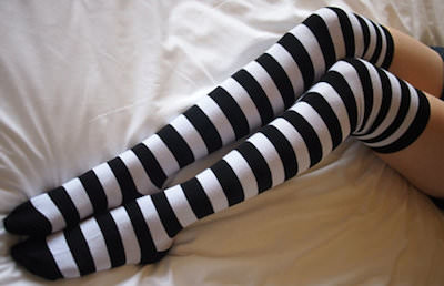 Black And White Striped Over The Knee Socks