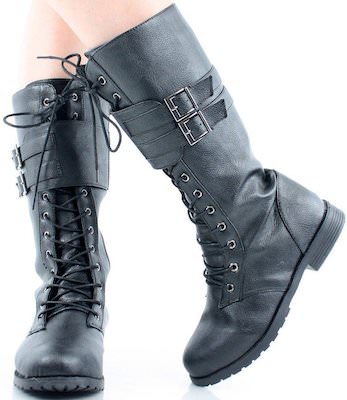 Black mid calf lace up women's boots