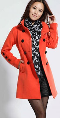 Orange Wool Blend Double Breasted Trench Coat