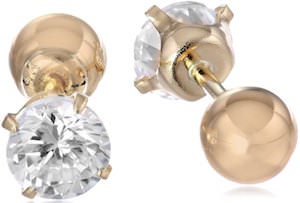 Cubic Zirconia Reversible 14k Gold Stud Earrings