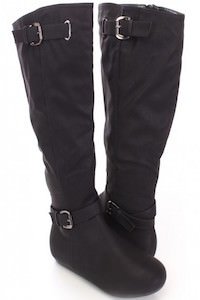 Black Knee High Strappy Boots Faux Leather
