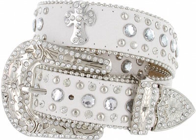 White Rhinestone Western Style Women's Belt