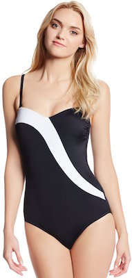 Black Strapless Women's Swimsuit with White Wave