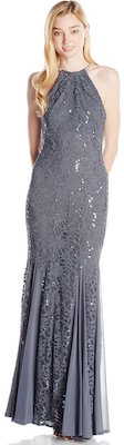 Grey Sequin Halter Neck Women's Gown