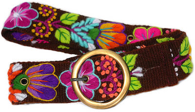 Brown Women's Belt with Colorful Flowers