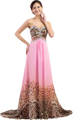 Grace Karin Long Pink And Leopard Print Prom Dress