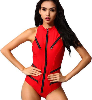 Women's Red Swimsuit With Zippers