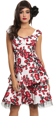 Women's White Dress With Red Roses