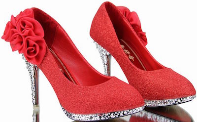 Women's Shiny Red Flower Pumps