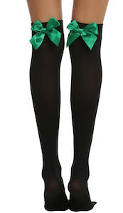 Black Thigh Highs Socks With Green Bow