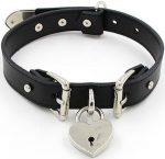 Leather Choker Necklace With Padlock Heart