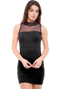 Mesh Turtle Neck Bodycon Dress in black or Red