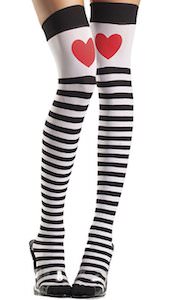Black And White Thigh High Stockings With Red Heart