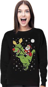 women's Santa Riding a T-Rex Christmas Sweater
