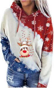Women’s Reindeer Red, White, And Blue Christmas Hoodie