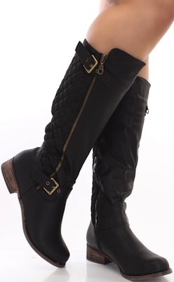 Black Quilted Leather Boots