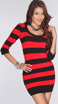 Red And Black Striped Dress