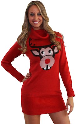 Bucktooth Rudolph Ugly Christmas Sweater Dress