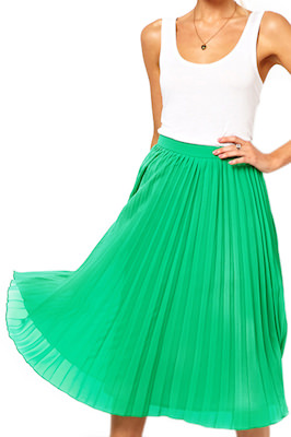 Green Layered Pleated Chiffon Skirt
