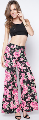 Wide Leg Trousers with Roses