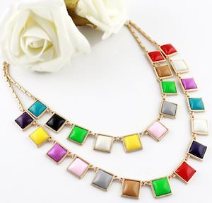 Colorful Rhinestone Squares Necklace