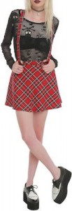 Red Plaid Skirt With Suspenders