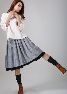 Grey Midi Skirt With Black Hem