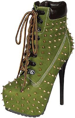 Green Studded High Heeled Boots