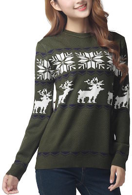 Women's Green Reindeer and Snowflakes Christmas Sweater