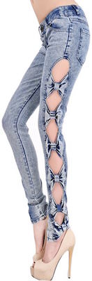 girls Bow Cutout Jeans Style Leggings