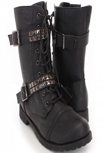 Black Faux Leather Studded Combat Boots