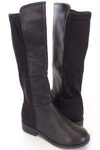 Black Mid Calf Riding Boots Faux Leather