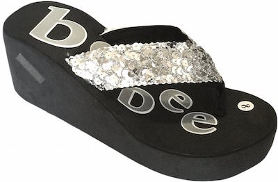 Women's Black Platform Flip Flops With Sequin