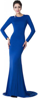 Royal Blue Long Evening Dress With Sexy Back Design