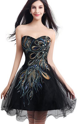 Peacock Feather Black Cocktail Or Prom Dress