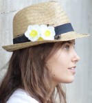 Women's Straw Fedora Hat With Flowers