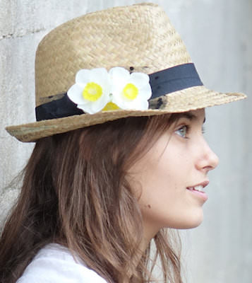 Straw Fedora Hat With Flowers