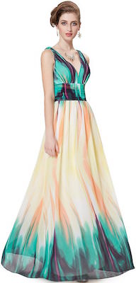 Double V Green Flare Prom Dress