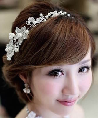 Silver Tone Flower And Pearls Headband
