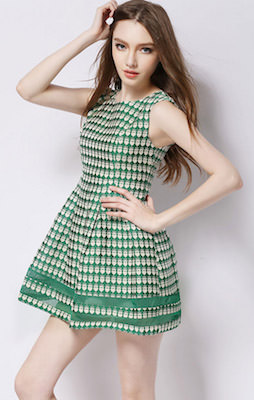 Short Green Dress With Gold Crowns