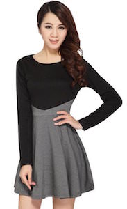 women's Black And Grey Long Sleeve Dress