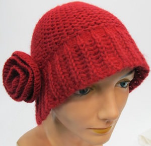 Women's Red Winter Hat With Flower