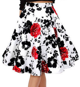 Black Flowers And Red Roses Skirt