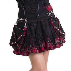 Punk Style Red Or Purple Plaid Skirt