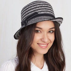 Black And White Straw Cloche Hat