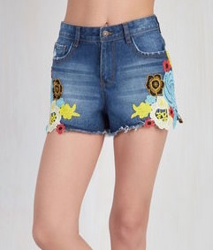 Denim Floral Shorts