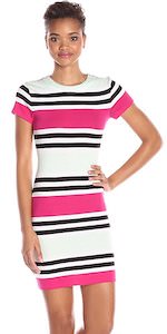 French Connection Pink, Black, And White Striped Dress