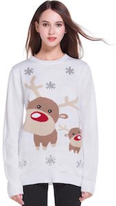 Women’s Two Reindeer White Christmas Sweater